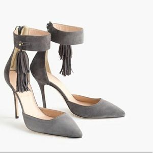 J. Crew Gray Suede Ankle Strap Heels